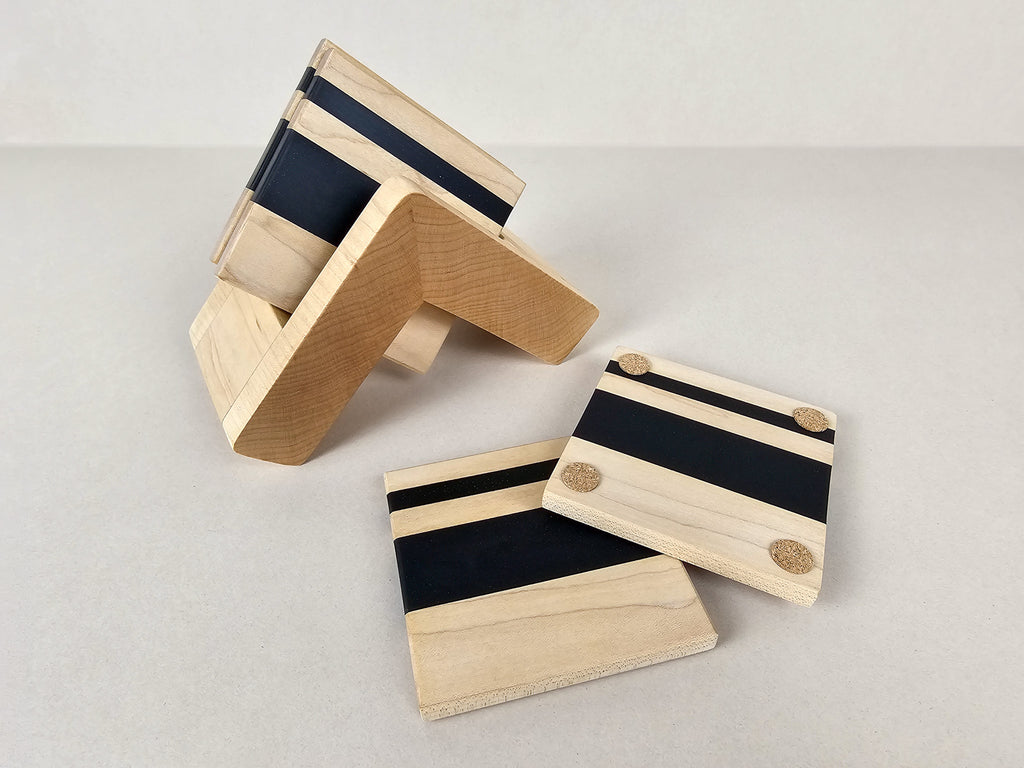 Contemporary Coaster Set | Maple & Black Epoxy