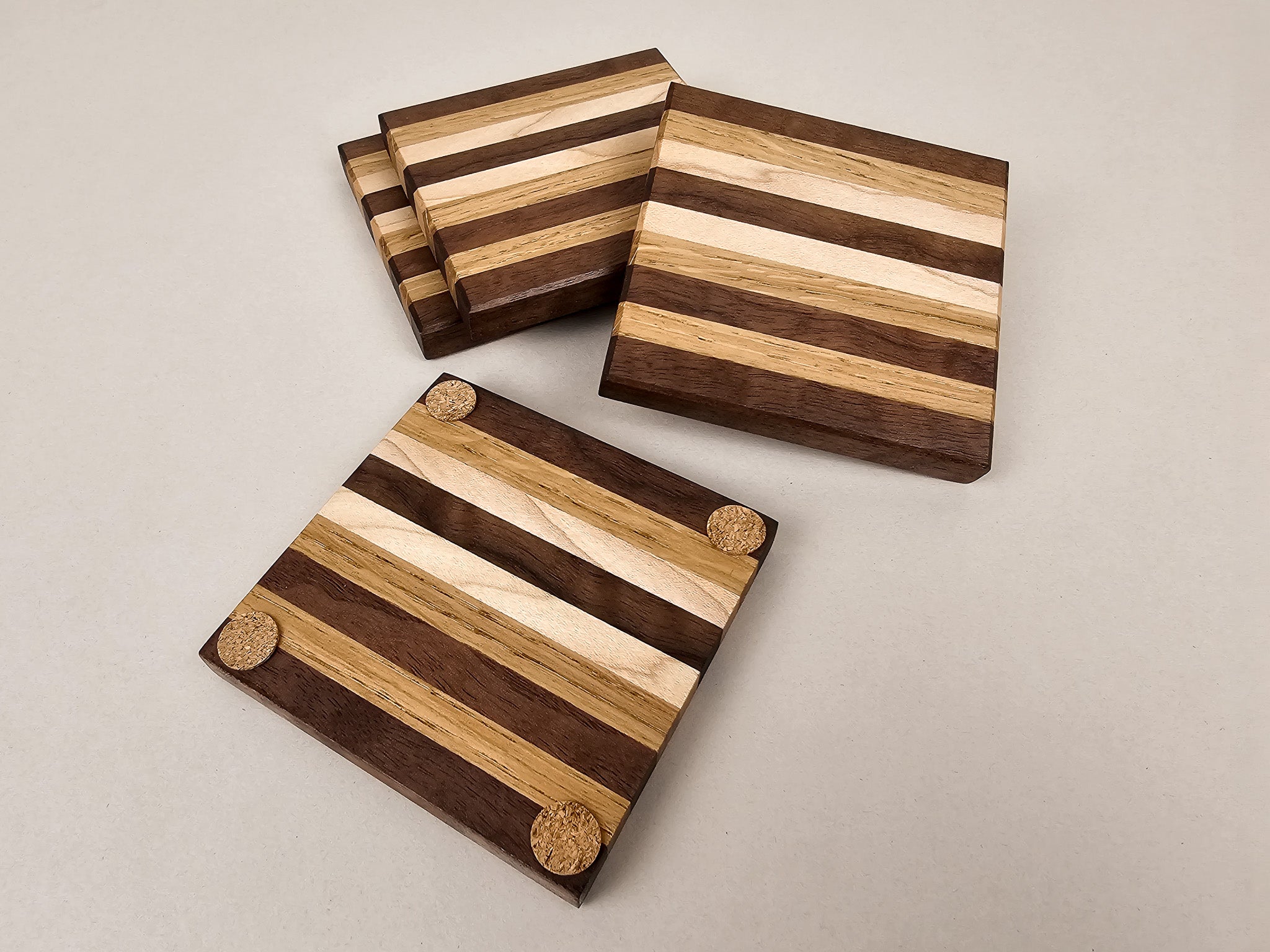 Artisan Stripe Coaster Set | Walnut, Maple & Oak
