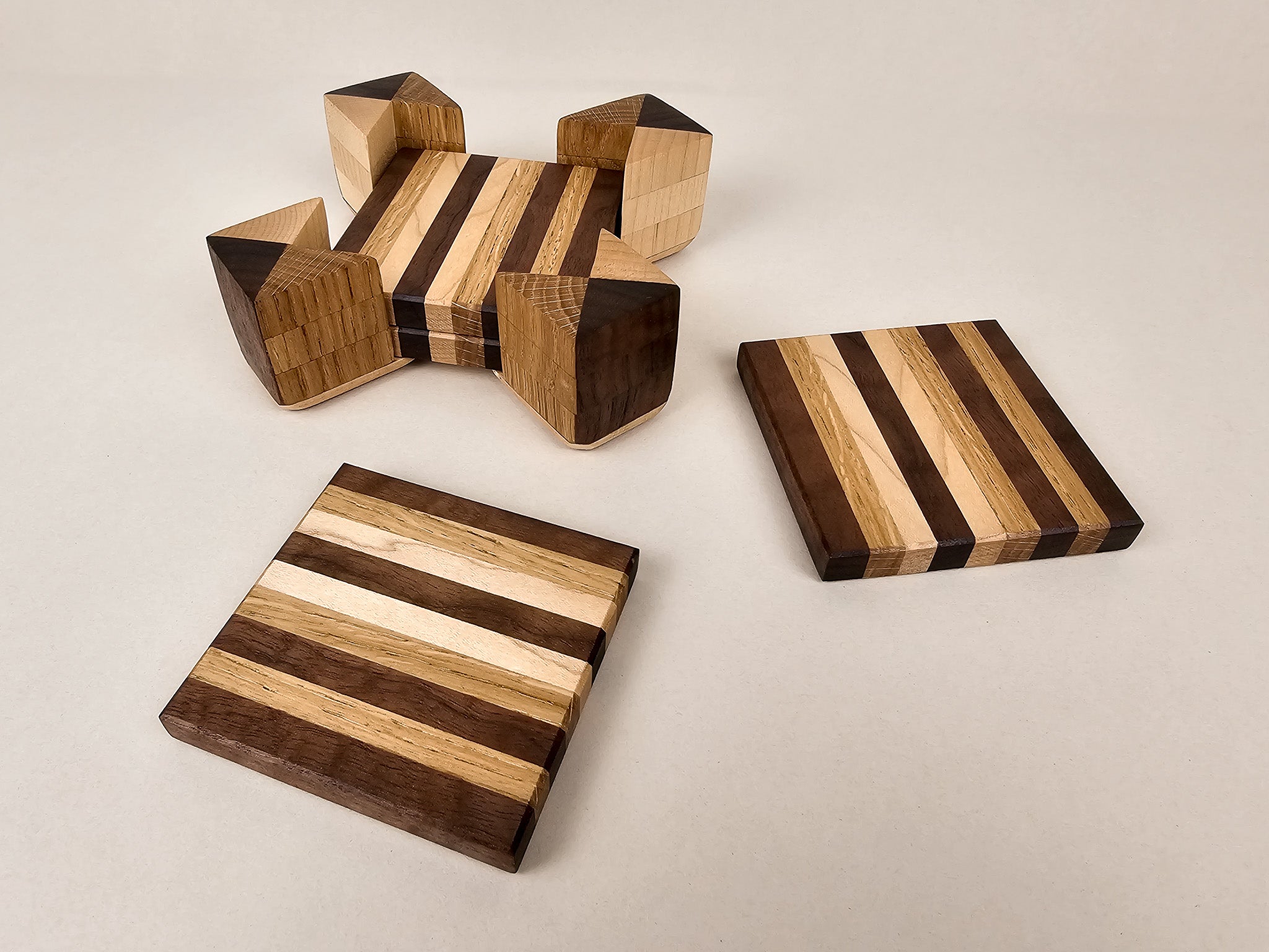 Artisan Stripe Coaster Set | Walnut, Maple & Oak