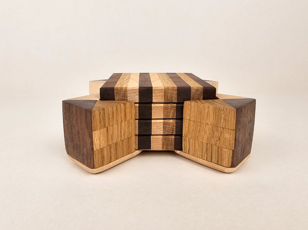 Artisan Stripe Coaster Set | Walnut, Maple & Oak