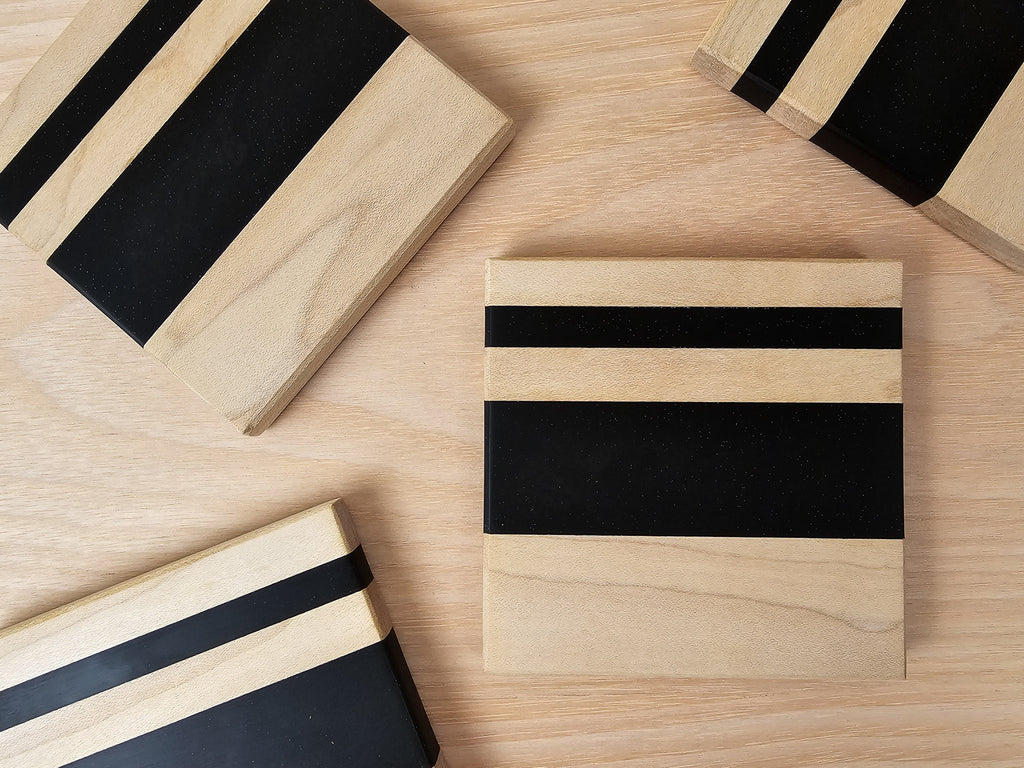 Contemporary Coaster Set | Maple & Black Epoxy
