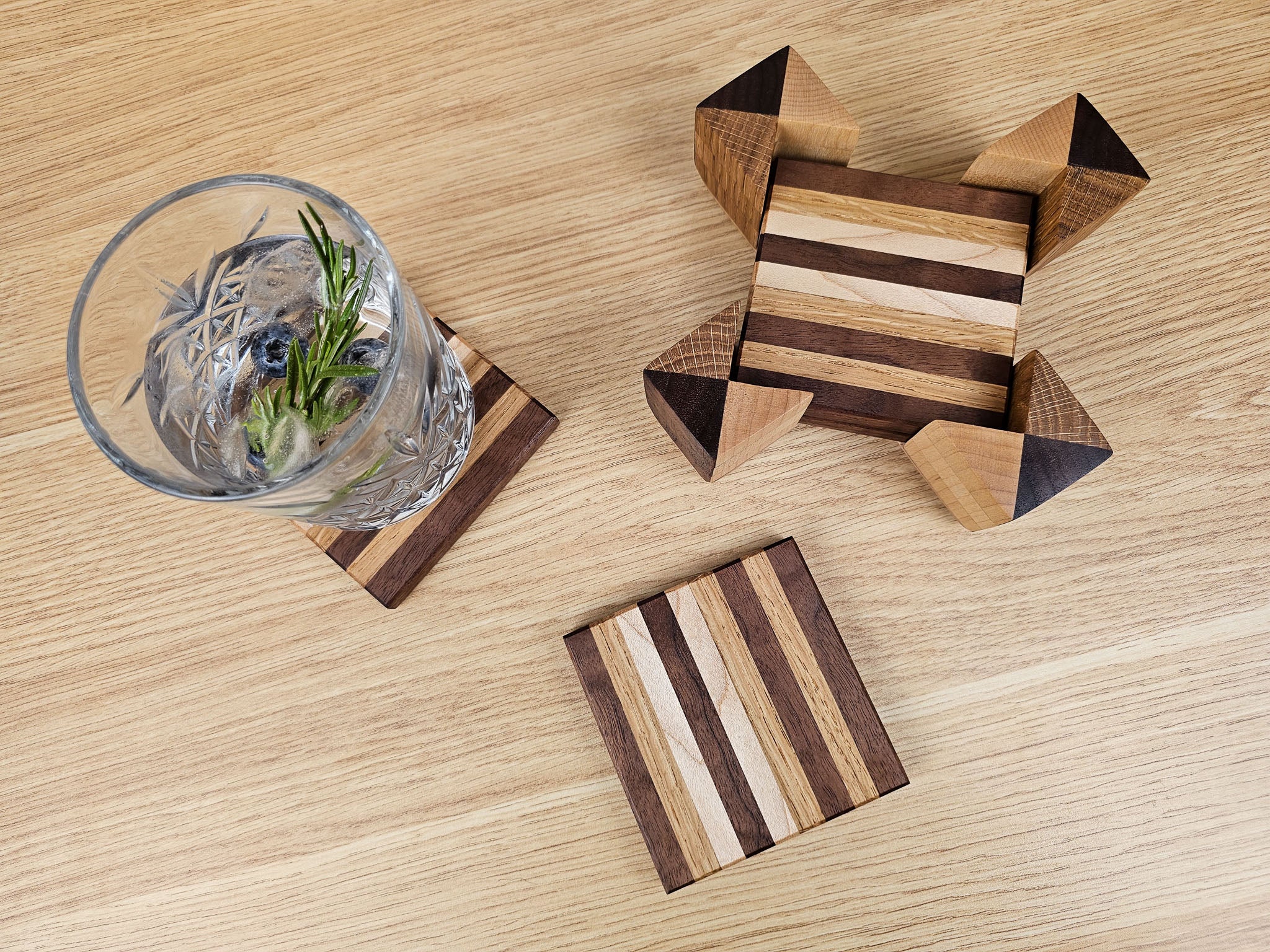 Artisan Stripe Coaster Set | Walnut, Maple & Oak