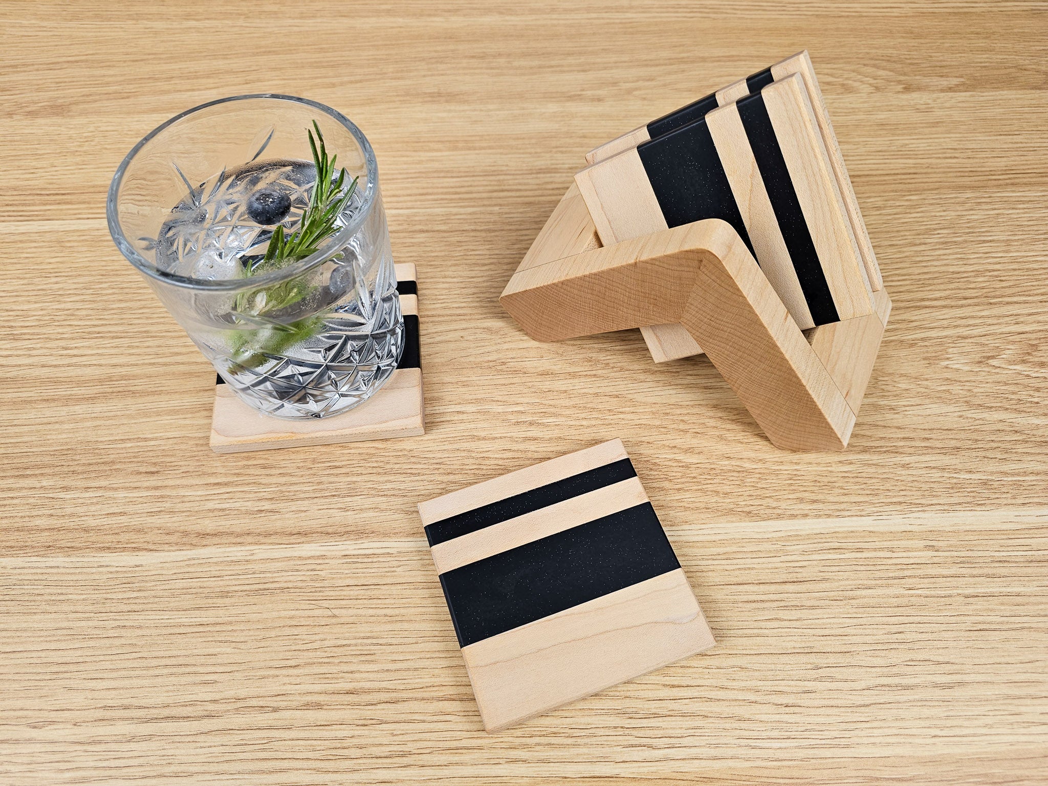 Contemporary Coaster Set | Maple & Black Epoxy