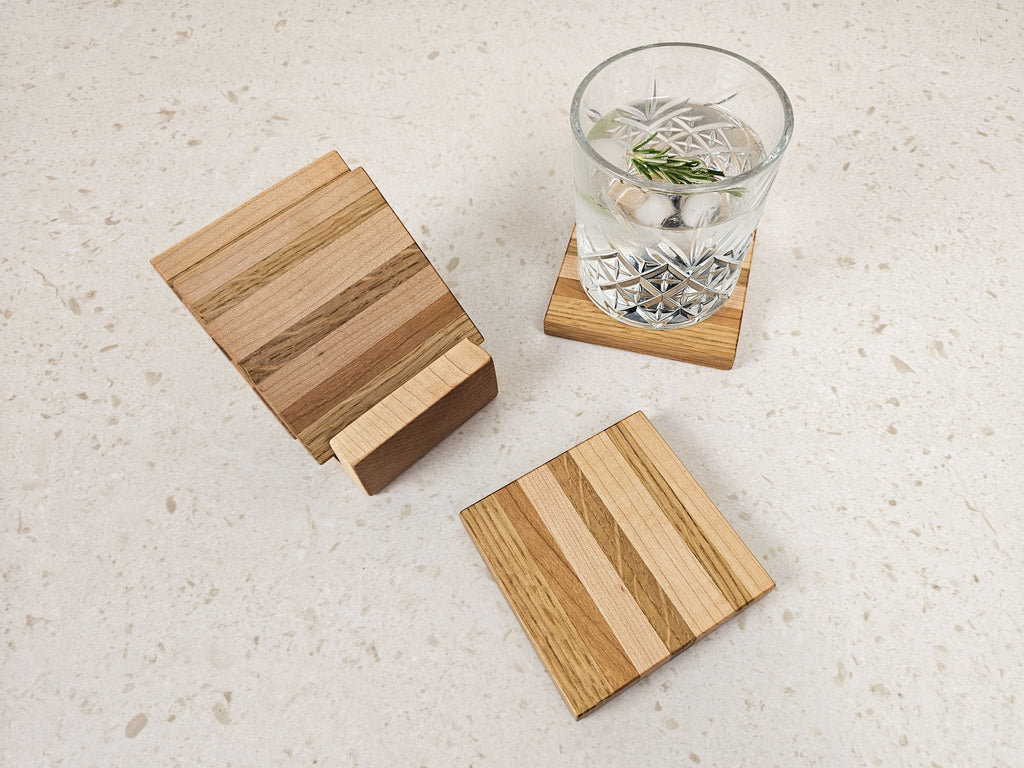 Almost Perfect Stripe Coaster Set | Maple, Oak, Cherry