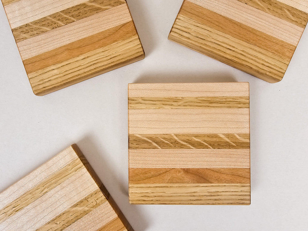 Almost Perfect Stripe Coaster Set | Maple, Oak, Cherry
