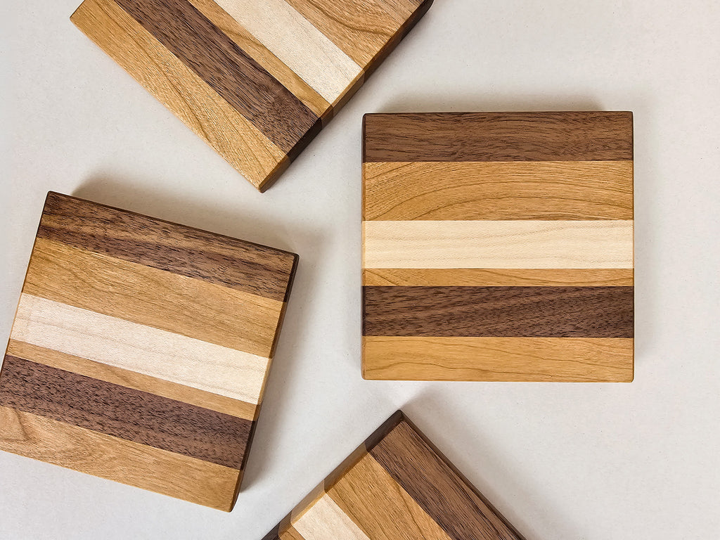 Woodland Stripe Coaster Set | Walnut, Cherry, Maple