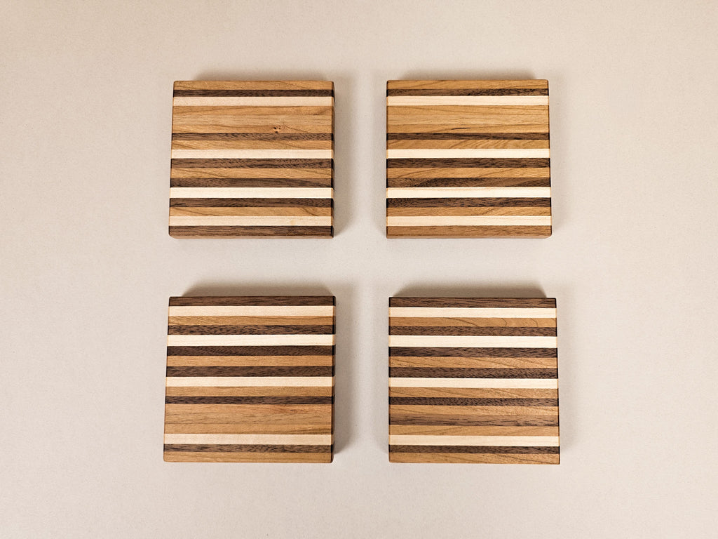 Pinstripe Coaster Set | Walnut, Maple, Cherry, Oak
