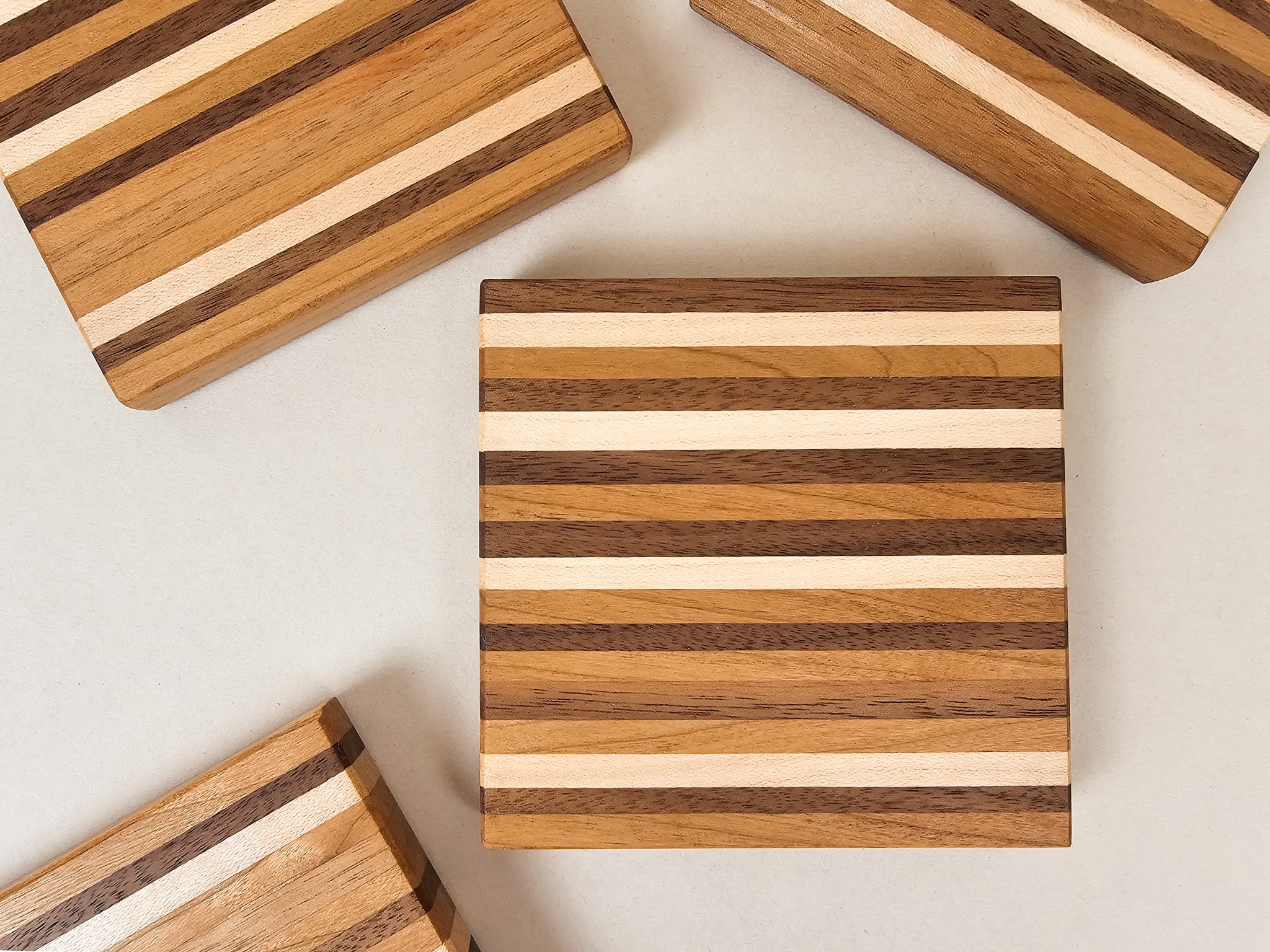Pinstripe Coaster Set | Walnut, Maple, Cherry, Oak