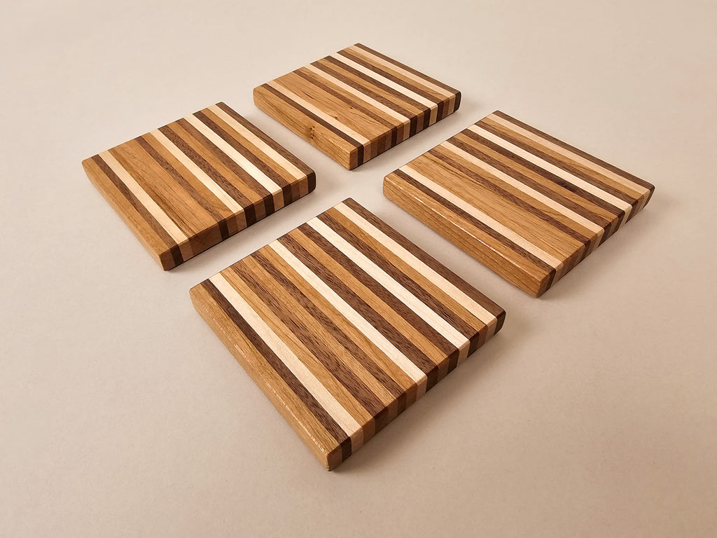 Pinstripe Coaster Set | Walnut, Maple, Cherry, Oak