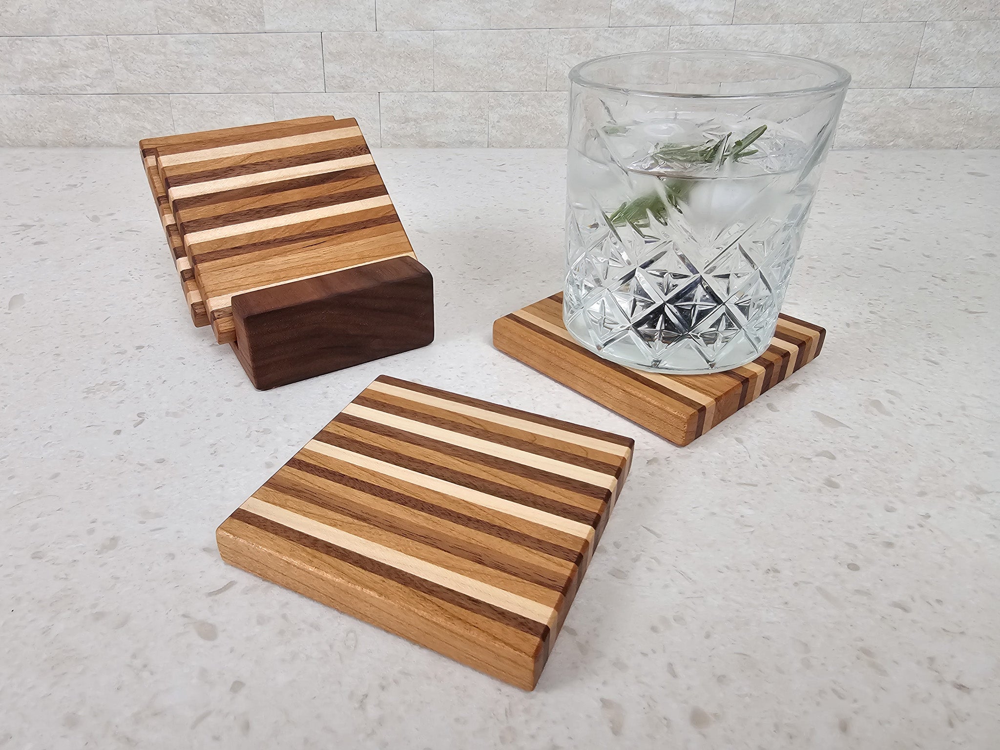 Pinstripe Coaster Set | Walnut, Maple, Cherry, Oak