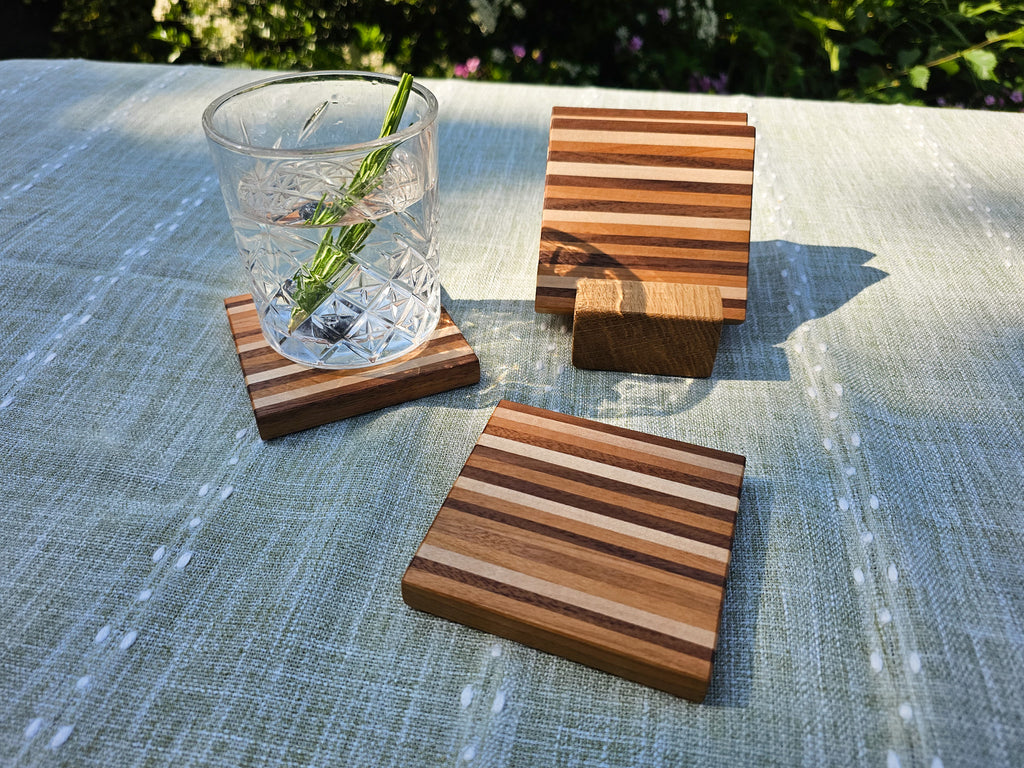 Pinstripe Coaster Set | Walnut, Maple, Cherry, Oak