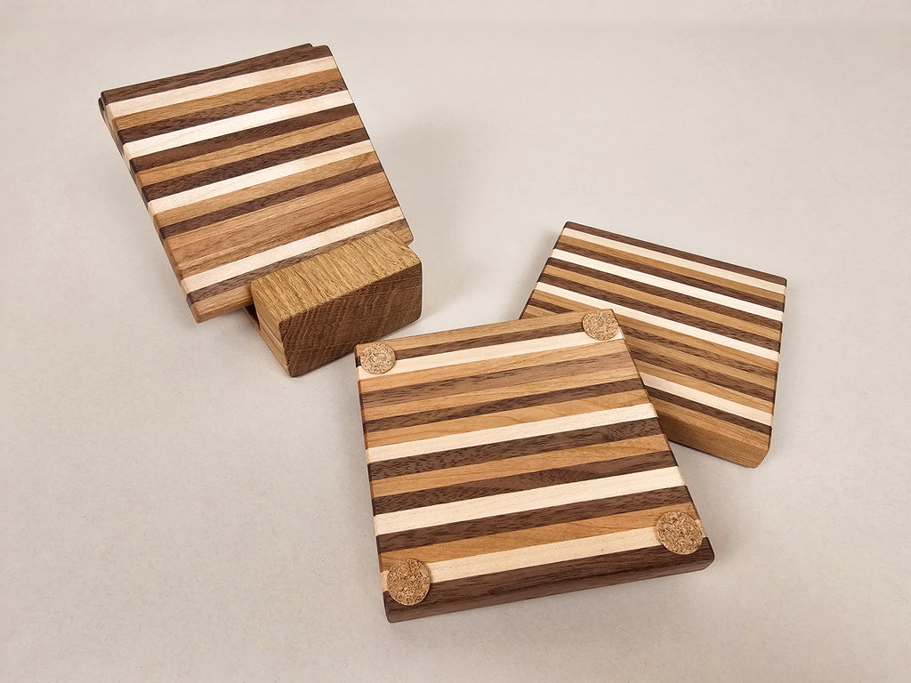 Pinstripe Coaster Set | Walnut, Maple, Cherry, Oak